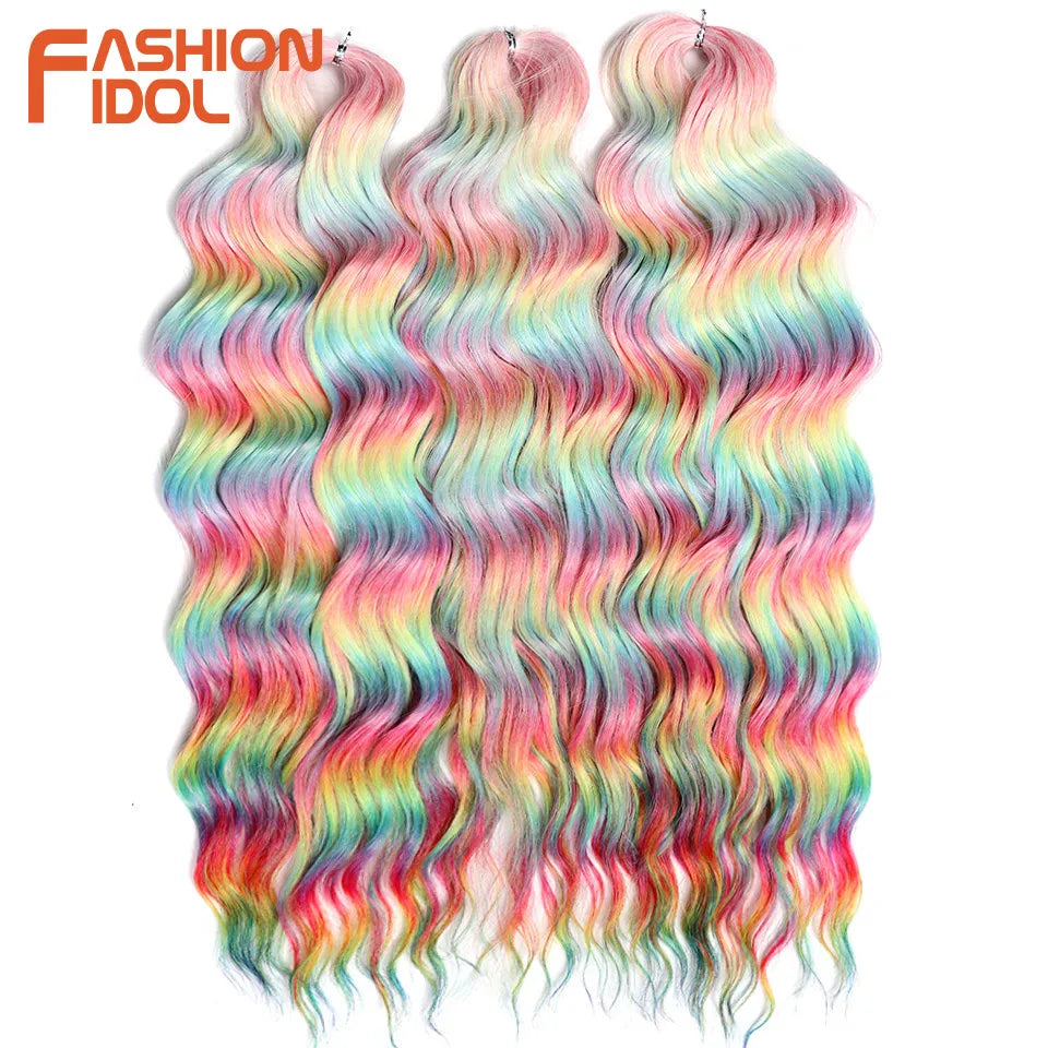 24 Inch Water Wave Crochet Braiding Hair Extensions – Synthetic Ombre