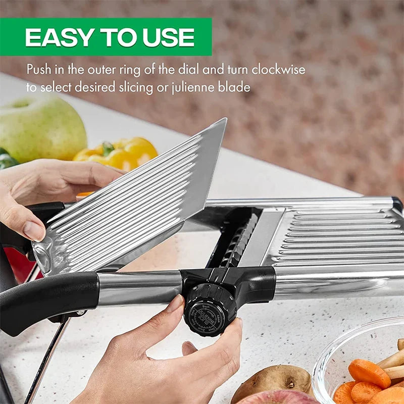 Adjustable Mandoline Slicer – Stainless Steel Vegetable Cutter with Cut-Resistant Glove
