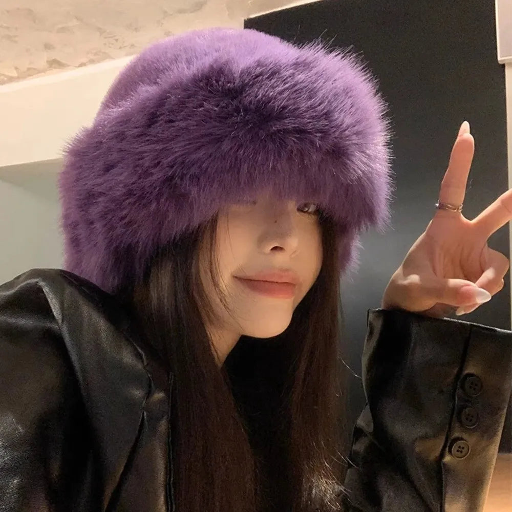 Fluffy Faux Fur Beret Hat – Women's Winter Plush Cap