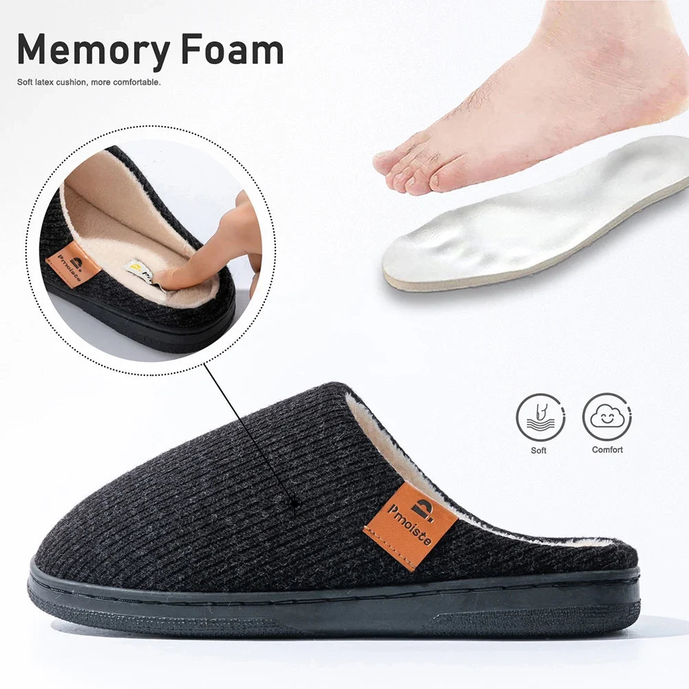 Memory Foam Winter Slippers for Men – Warm Fleece-Lined Indoor Shoes