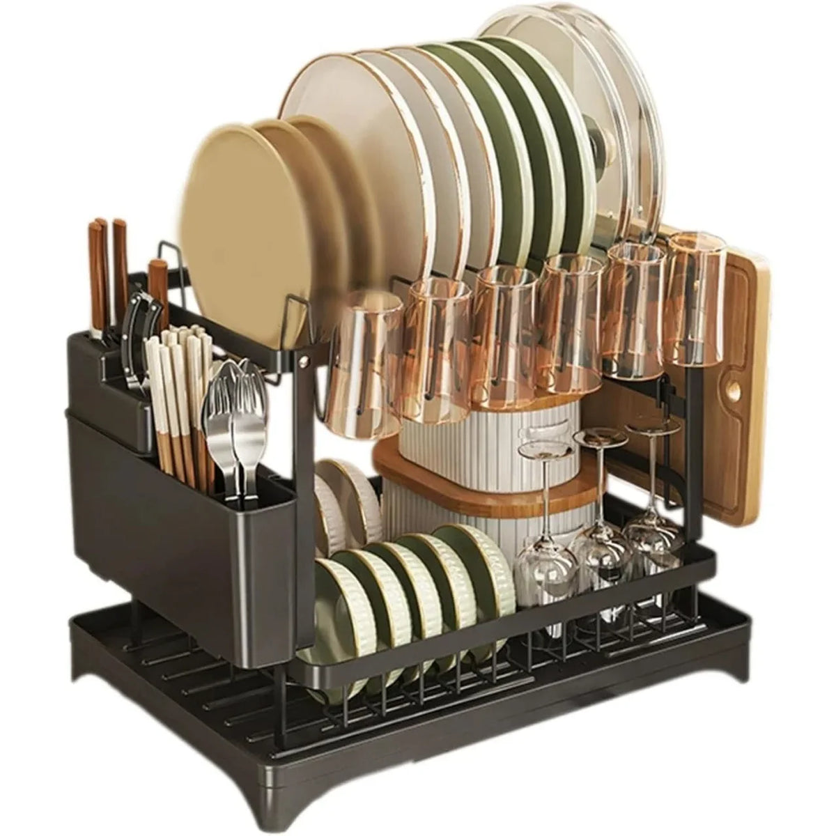 2-Tier Dish Drying Rack with Drainer Tray & Utensil Holder