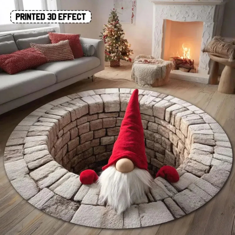 Christmas Gnome Round Rug 3D Printed Holiday Decor Mat