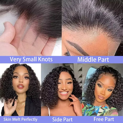 13x4 HD Lace Front Wig Deep Wave Short Bob Human Hair