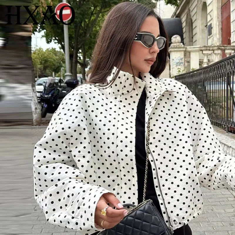 Polka Dot Bomber Jacket & Shorts Set – Women's Oversized Outerwear