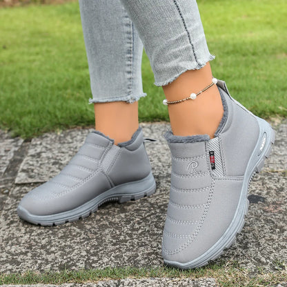 Women's Fleece-Lined Winter Snow Boots – Warm Mid-Top Zip