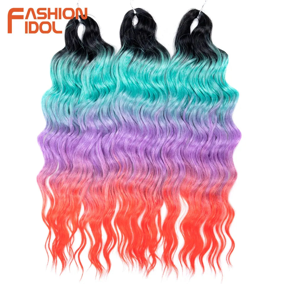 24 Inch Water Wave Crochet Braiding Hair Extensions – Synthetic Ombre