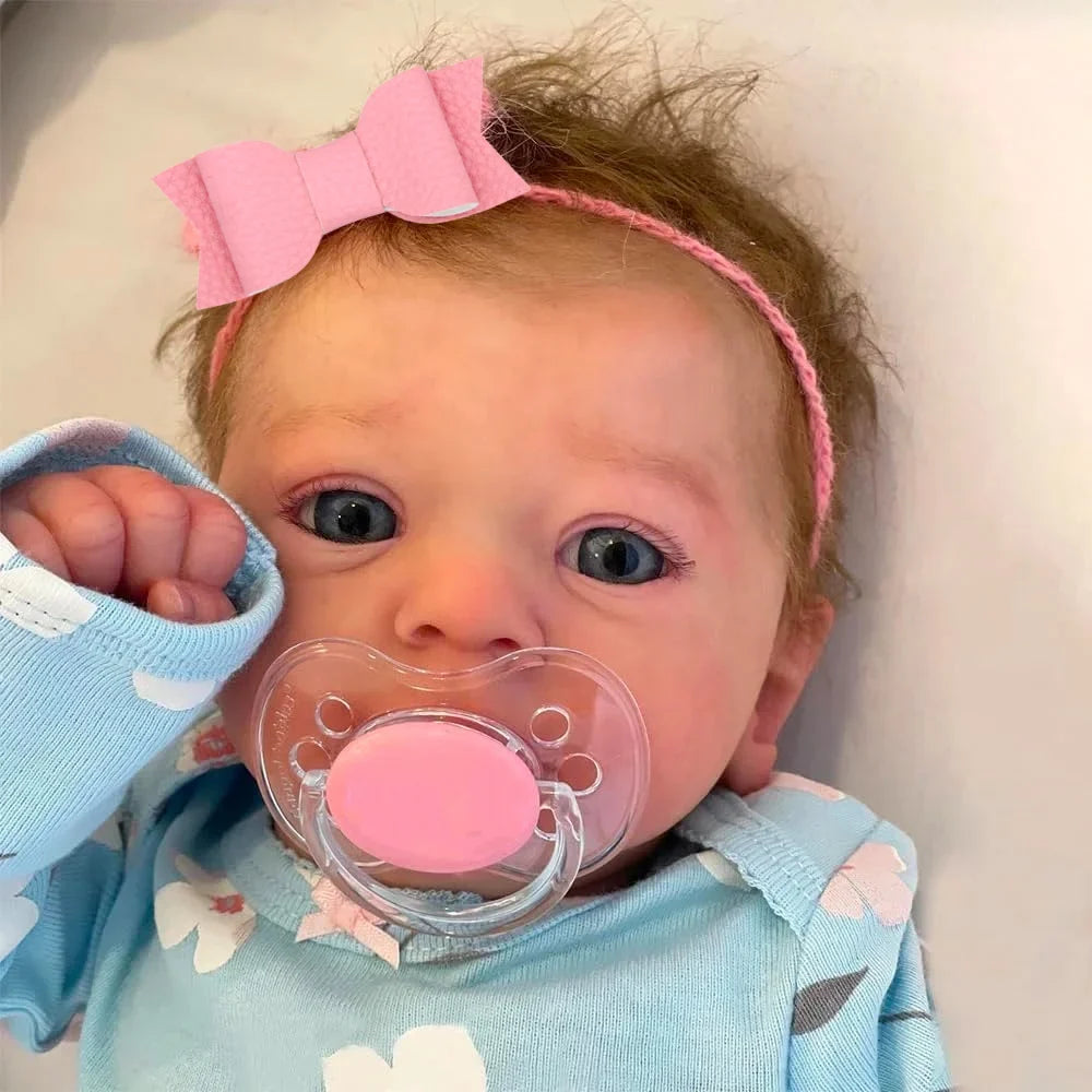 Felicia 46cm Reborn Baby Doll – Open Blue Eyes & Hand-Rooted Hair