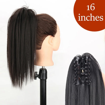 Claw Clip Ponytail Extension 24 Inch Wavy Synthetic Hair Heat Resistant