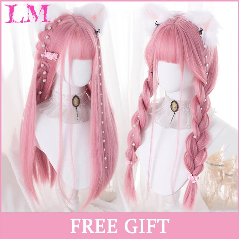 Cosplay Wig with Bangs – Long Straight Synthetic Hair 24 Inch