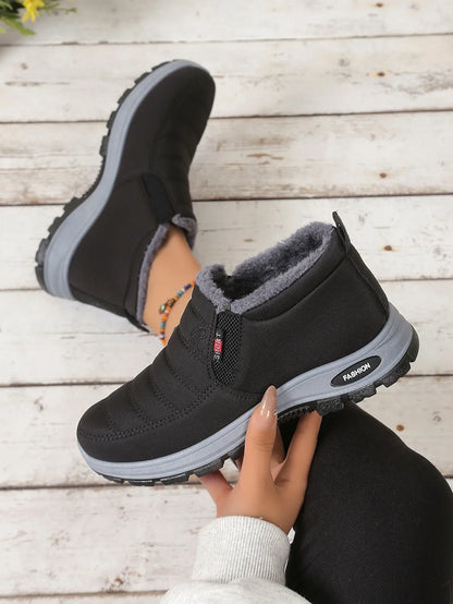 Women's Fleece-Lined Winter Snow Boots – Warm Mid-Top Zip