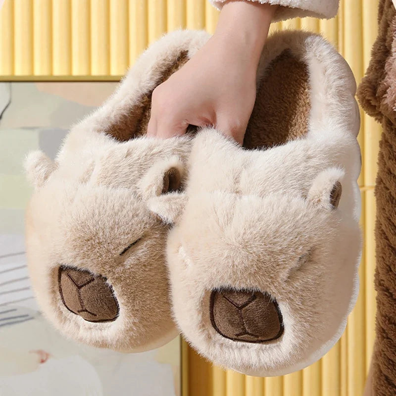 Capybara Plush Slippers – Cute Fuzzy Warm House Shoes