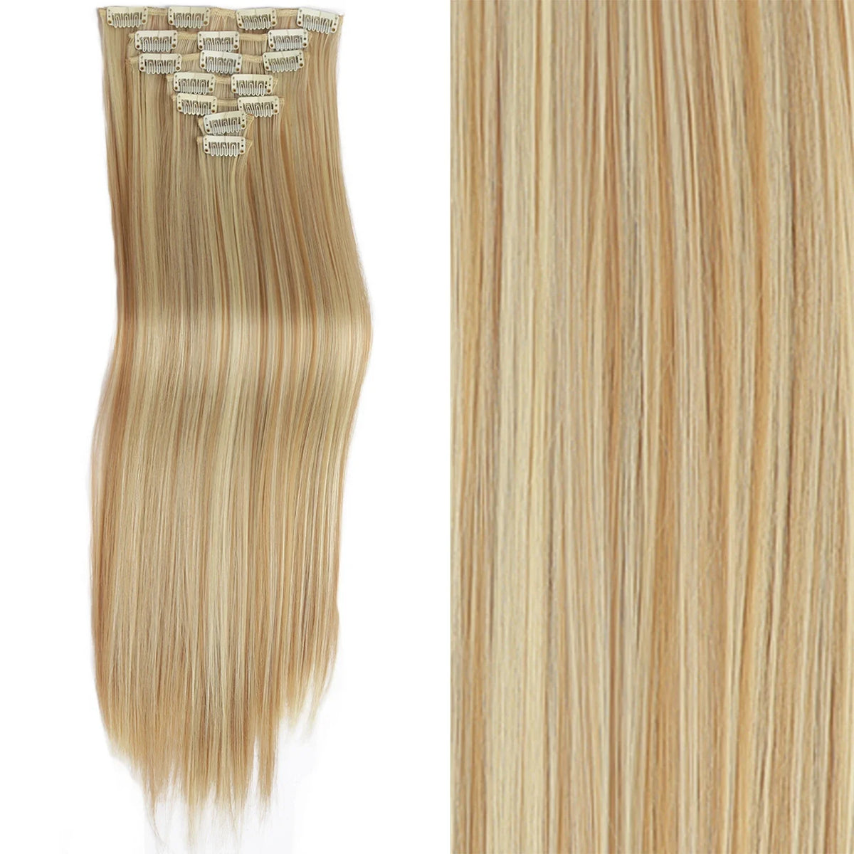 Clip-In Hair Extensions 7pcs 16 Clips Wavy Synthetic 24 Inch