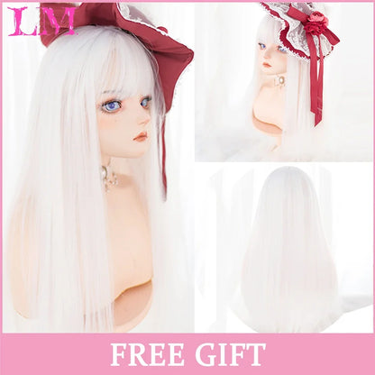 Cosplay Wig with Bangs – Long Straight Synthetic Hair 24 Inch