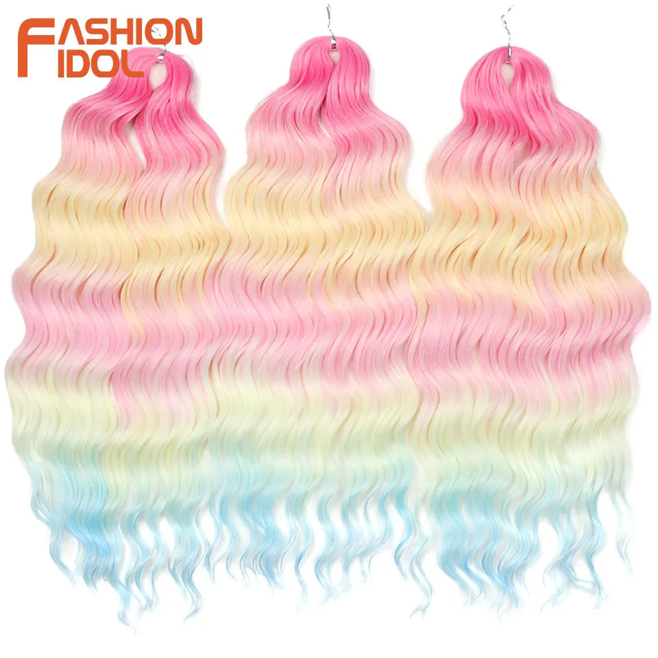 24 Inch Water Wave Crochet Braiding Hair Extensions – Synthetic Ombre