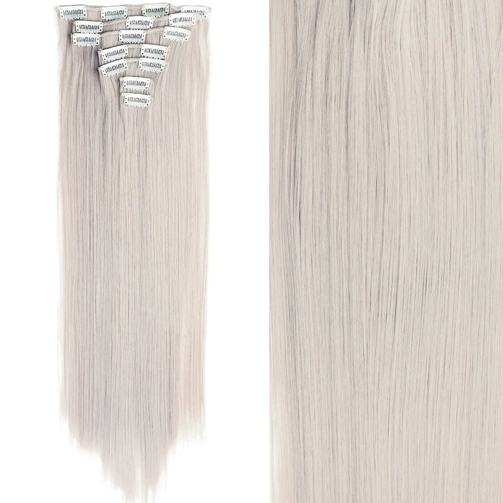 Clip-In Hair Extensions 7pcs 16 Clips Wavy Synthetic 24 Inch
