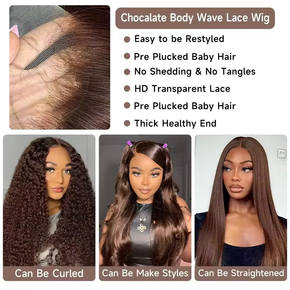 13x4/13x6 HD Lace Front Wig Body Wave Chocolate Brown Human Hair