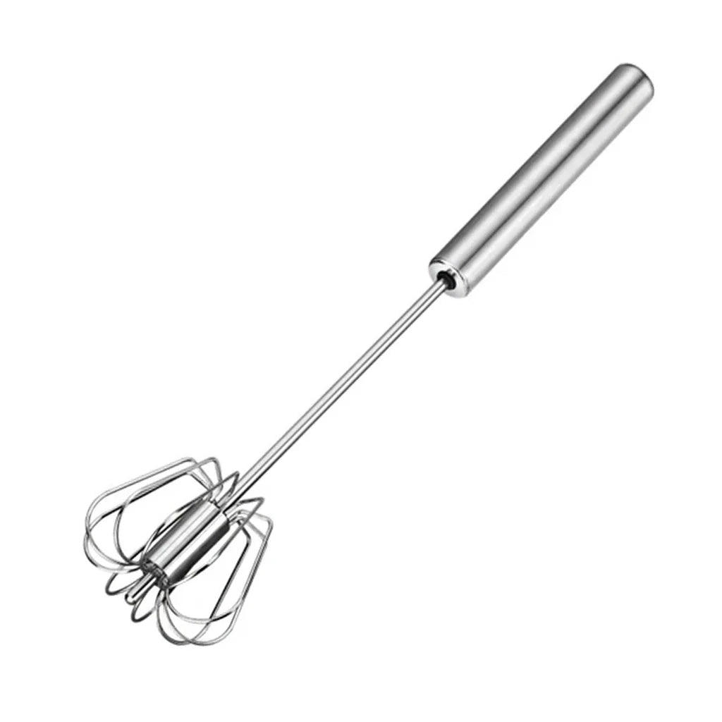 Semi-Automatic Stainless Steel Egg Whisk – Self-Turning Hand Mixer