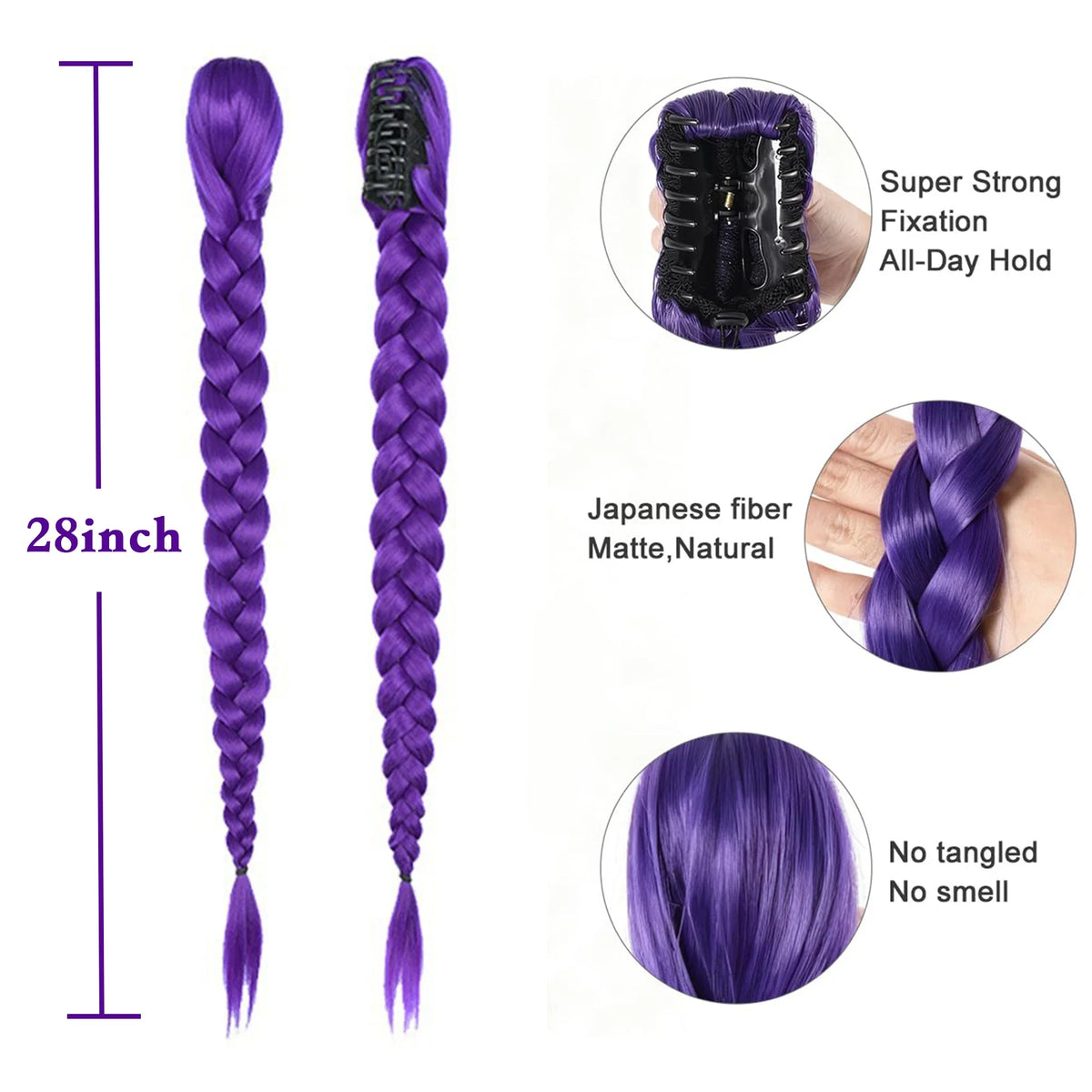 Purple Braided Clip Ponytail Hair Extension – 26 Inch Long Braid Hairpiece