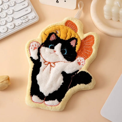 Cute Cat Hand Towel – Coral Fleece Hanging Bathroom Towel