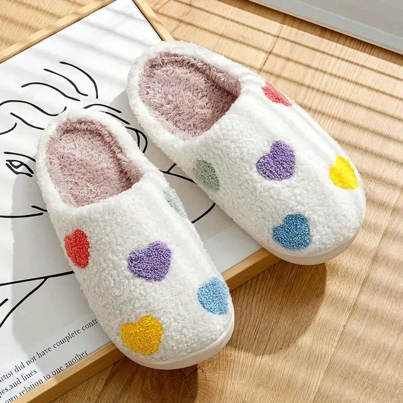 Women's Fuzzy Heart Slippers – Warm Anti-Slip House Shoes