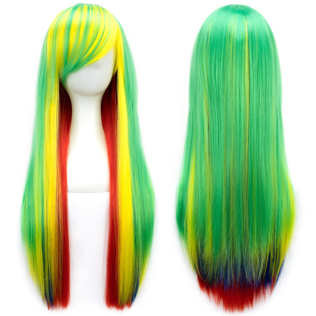 Rainbow Ombre Cosplay Wig with Bangs – Long Wavy Synthetic Hair