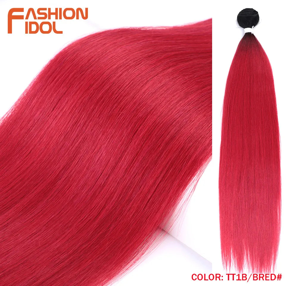 Bone Straight Hair Extensions Synthetic Bundles 24-36 Inch Multi-Color