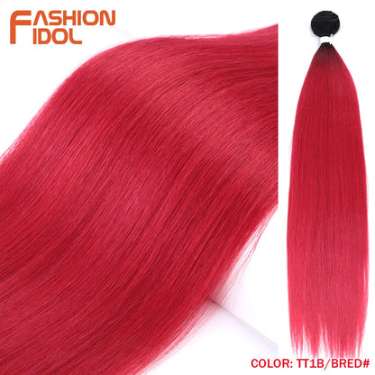 Bone Straight Hair Extensions Synthetic Bundles 24-36 Inch Multi-Color