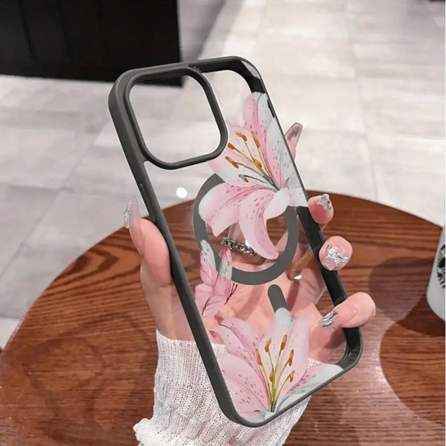 Pink Lily Magnetic iPhone Case – Floral MagSafe Cover