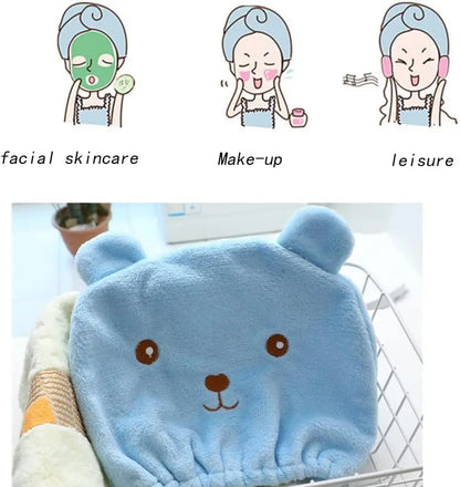 Microfiber Hair Drying Cap – Cute Bear Quick-Dry Towel Hat