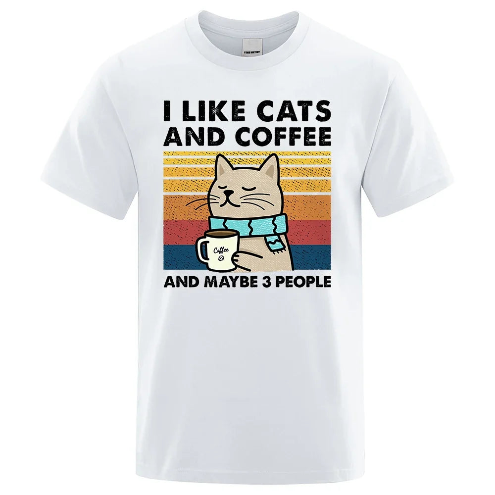 I Like Cats And Coffee Graphic T Shirt Casual Cotton Tee