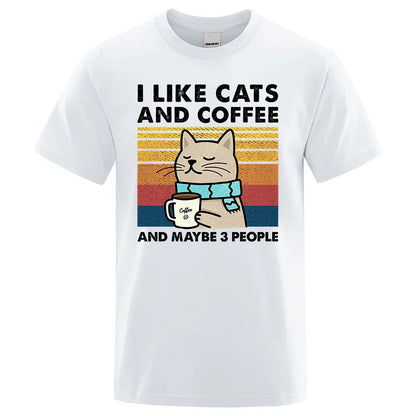 I Like Cats And Coffee Graphic T Shirt Casual Cotton Tee