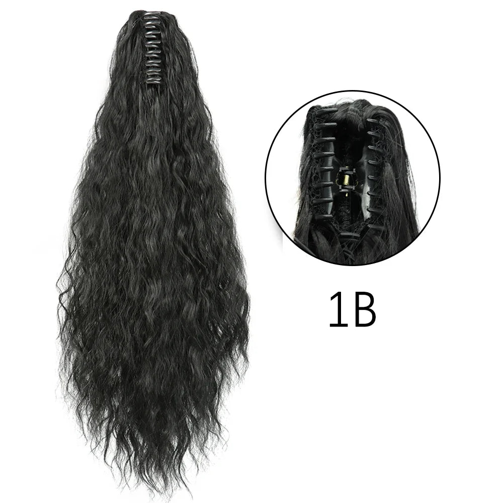 Claw Clip Ponytail Extension 24 Inch Wavy Synthetic Hair Heat Resistant