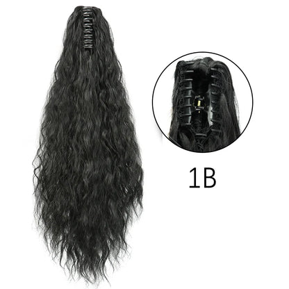 Claw Clip Ponytail Extension 24 Inch Wavy Synthetic Hair Heat Resistant
