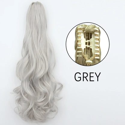 Claw Clip Ponytail Extension 24 Inch Wavy Synthetic Hair Heat Resistant