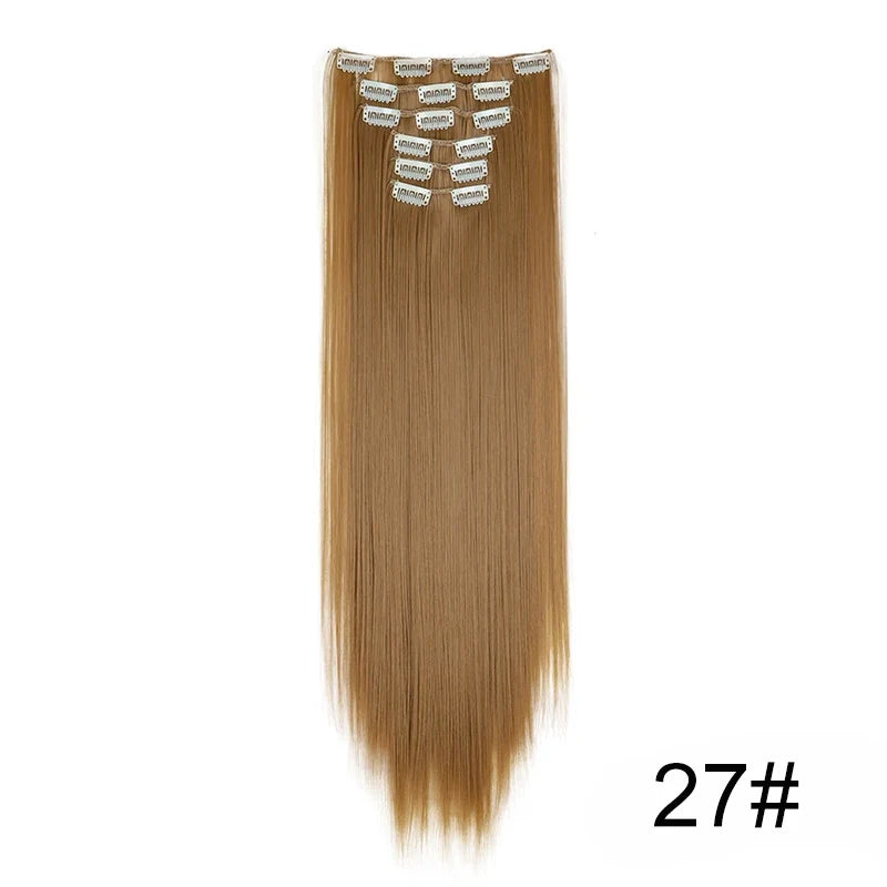 Clip-In Hair Extensions 6-Piece Set Long Straight Synthetic Seamless