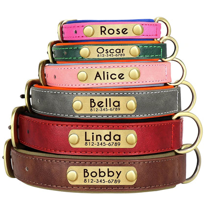 Personalized Leather Dog Collar with Engraved Nameplate