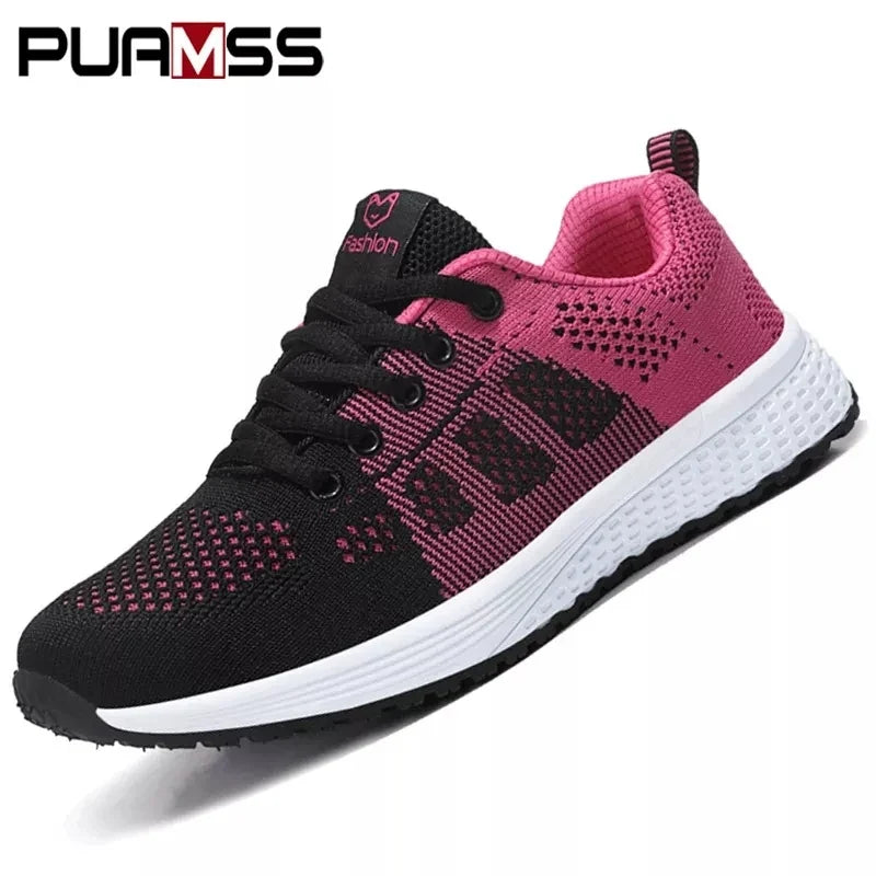 Women's Mesh Platform Sneakers Lightweight Breathable Lace-Up Athletic Shoes