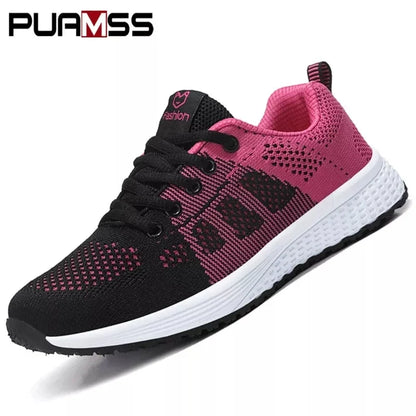 Women's Mesh Platform Sneakers Lightweight Breathable Lace-Up Athletic Shoes