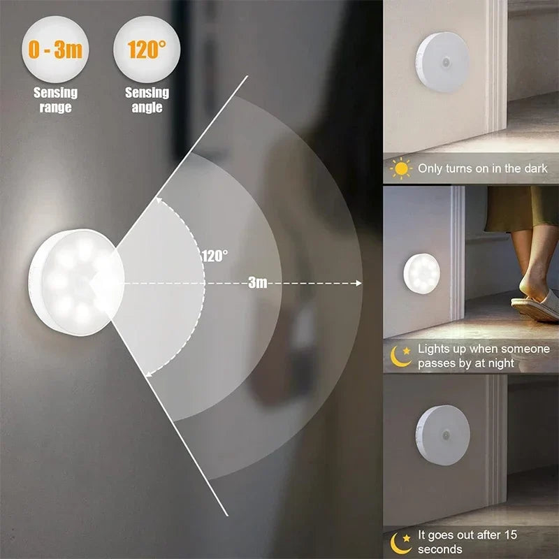Motion Sensor LED Night Light USB Rechargeable 3-Color