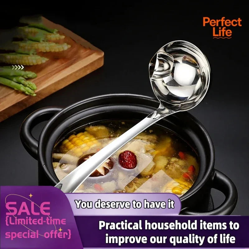 Stainless Steel Oil Skimmer Spoon – Soup Fat Separator & Colander Ladle