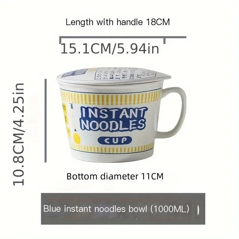 Large Ceramic Instant Noodle Bowl with Lid – 1000ml