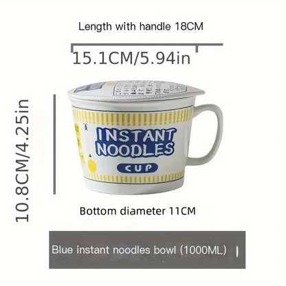 Large Ceramic Instant Noodle Bowl with Lid – 1000ml
