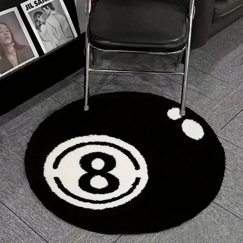 8-Ball Billiards Round Rug – Soft Fuzzy Floor Mat for Living Room & Bedroom