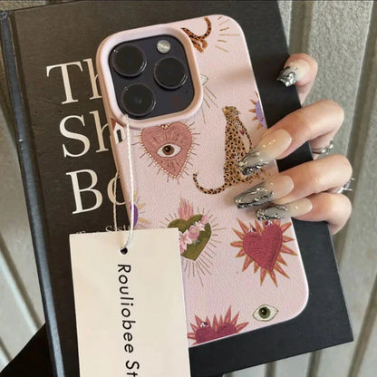 Leopard Evil Eye iPhone Case – Aesthetic Boho Silicone Cover