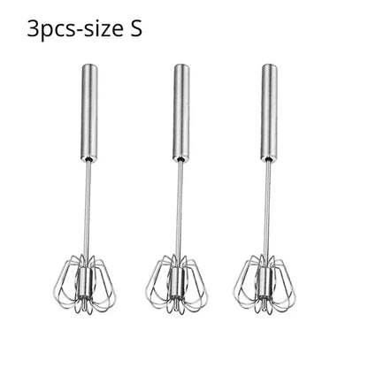 Semi-Automatic Stainless Steel Egg Whisk – Self-Turning Hand Mixer