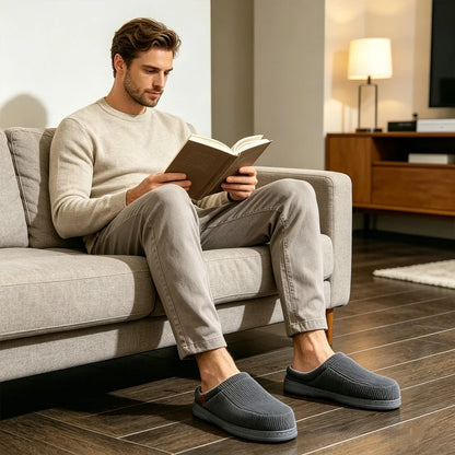 Men's Memory Foam Slippers – Corduroy Non-Slip Warm Indoor Shoes