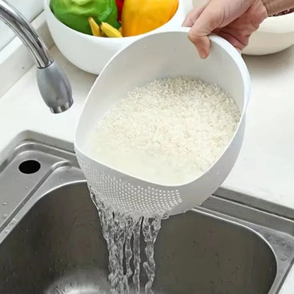 Rice Washing Bowl with Drain Colander – Silicone Strainer Basket for Kitchen