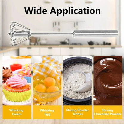 Semi-Automatic Stainless Steel Egg Whisk – Self-Turning Hand Mixer