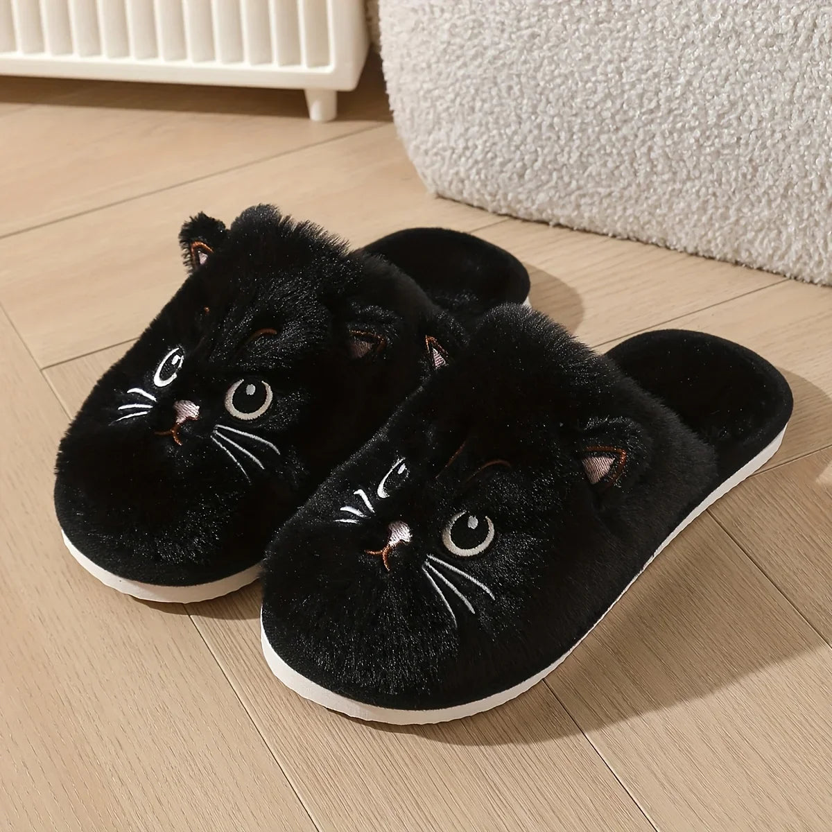 Plush Cat Slippers – Cozy Non-Slip Indoor House Shoes for Women