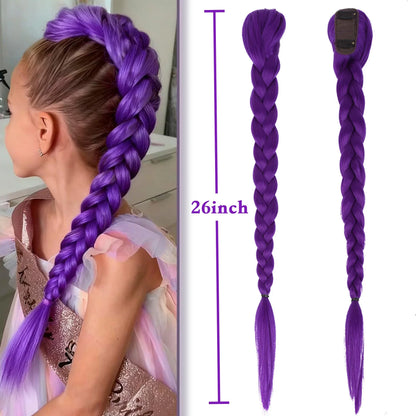 Purple Braided Clip Ponytail Hair Extension – 26 Inch Long Braid Hairpiece